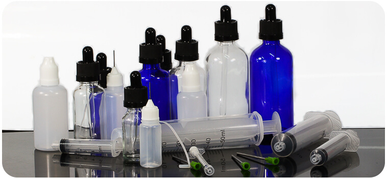 Différents flacons en plastique ou verre pour le DIY e-liquide