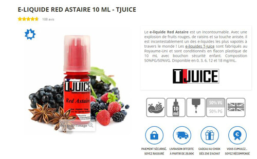 Taux de nicotine disponibles pour le e-liquide Red Astaire