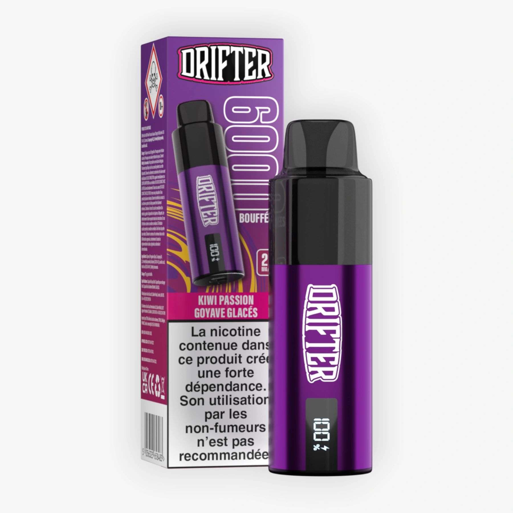 Kit Drifter Bar 6000 850mah Kiwi Passion Goyave Glace 10+2ml 20mg Drifter