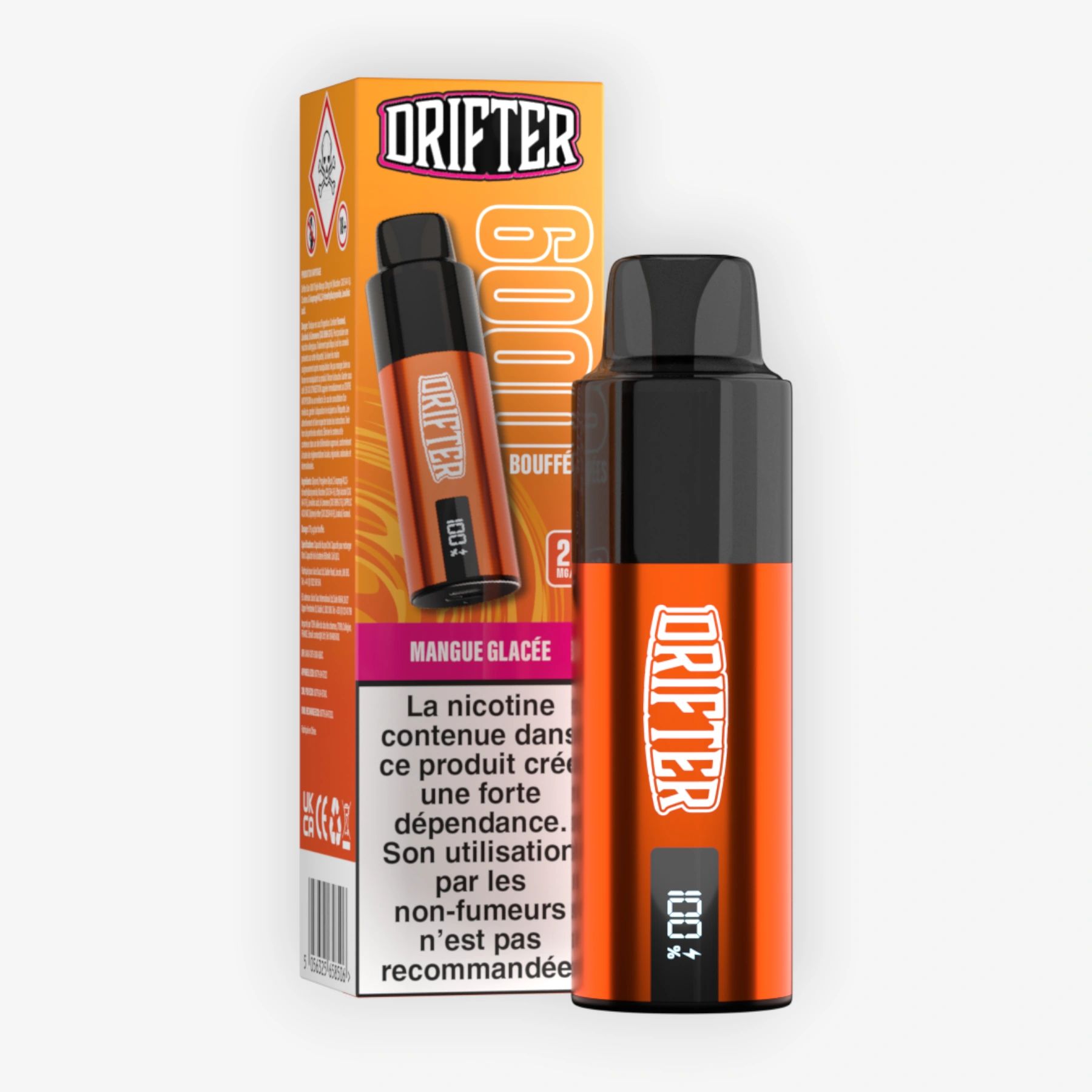 Kit Drifter Bar 6000 850mah Mangue Glacee 10+2ml 20mg Drifter