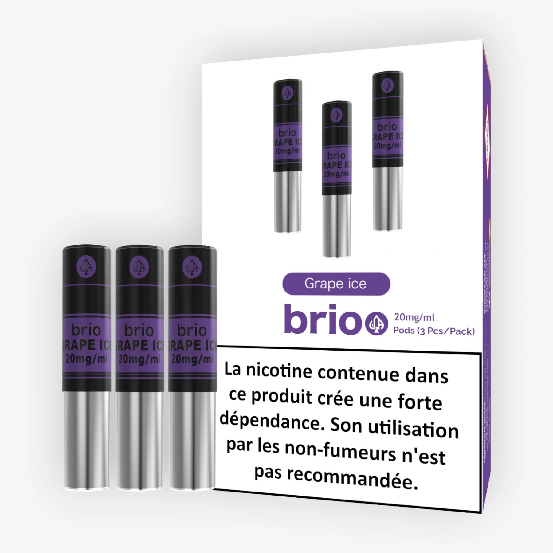 Pack de 3 Pods Brio Grape Ice 1ml 20mg Da One