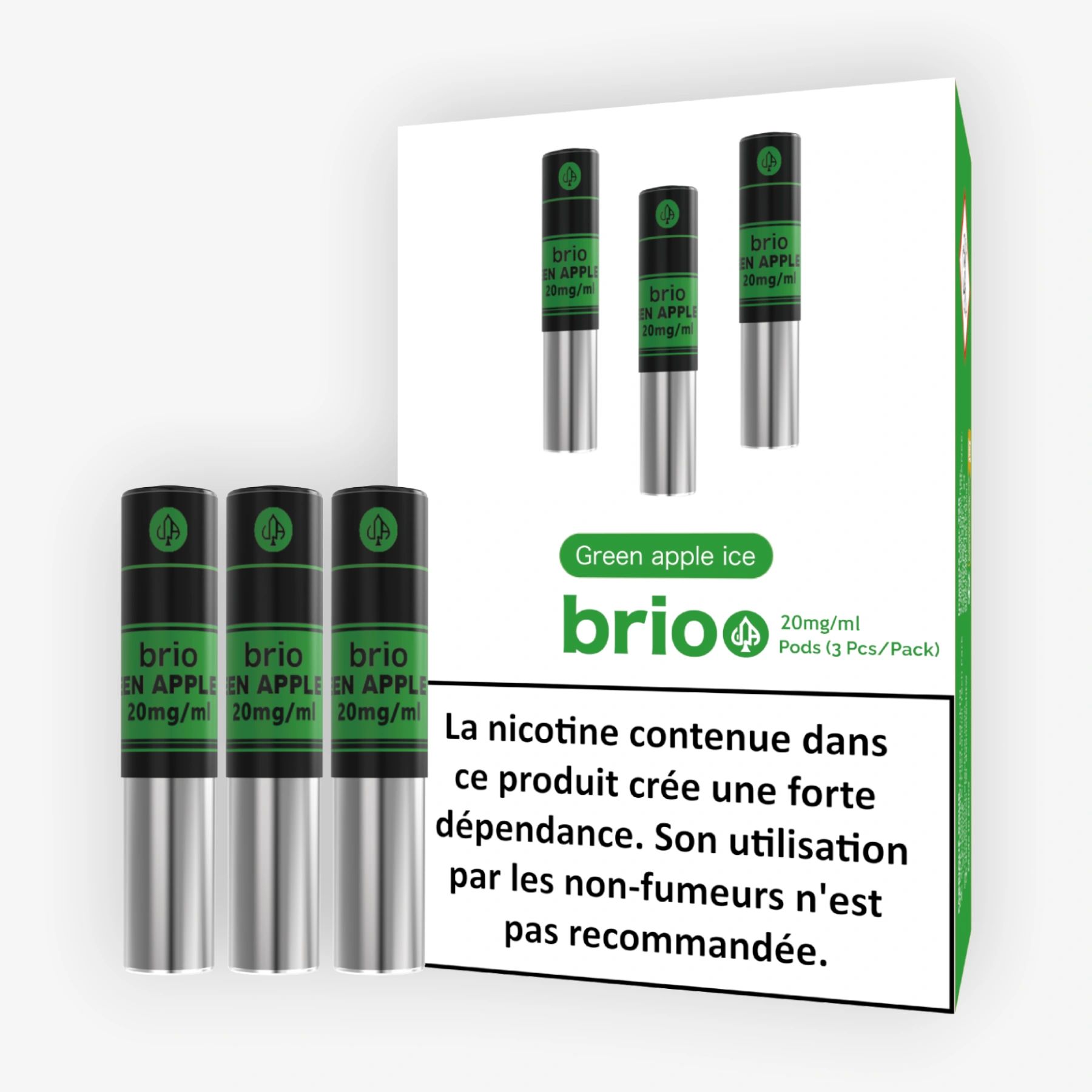 Pack de 3 Pods Brio Green Apple Ice 1ml 20mg Da One