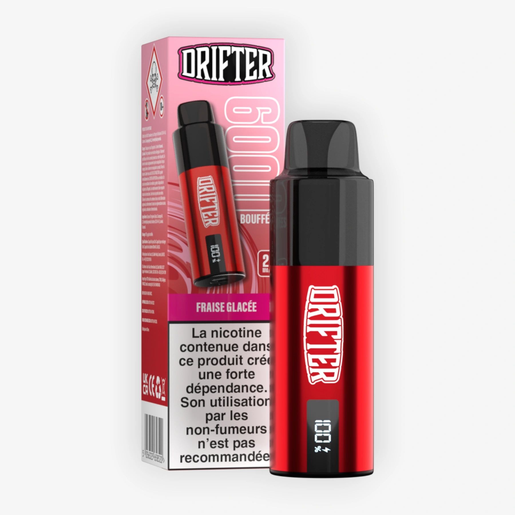 Kit Drifter Bar 6000 850mah Fraise Glacee 10+2ml 20mg Drifter