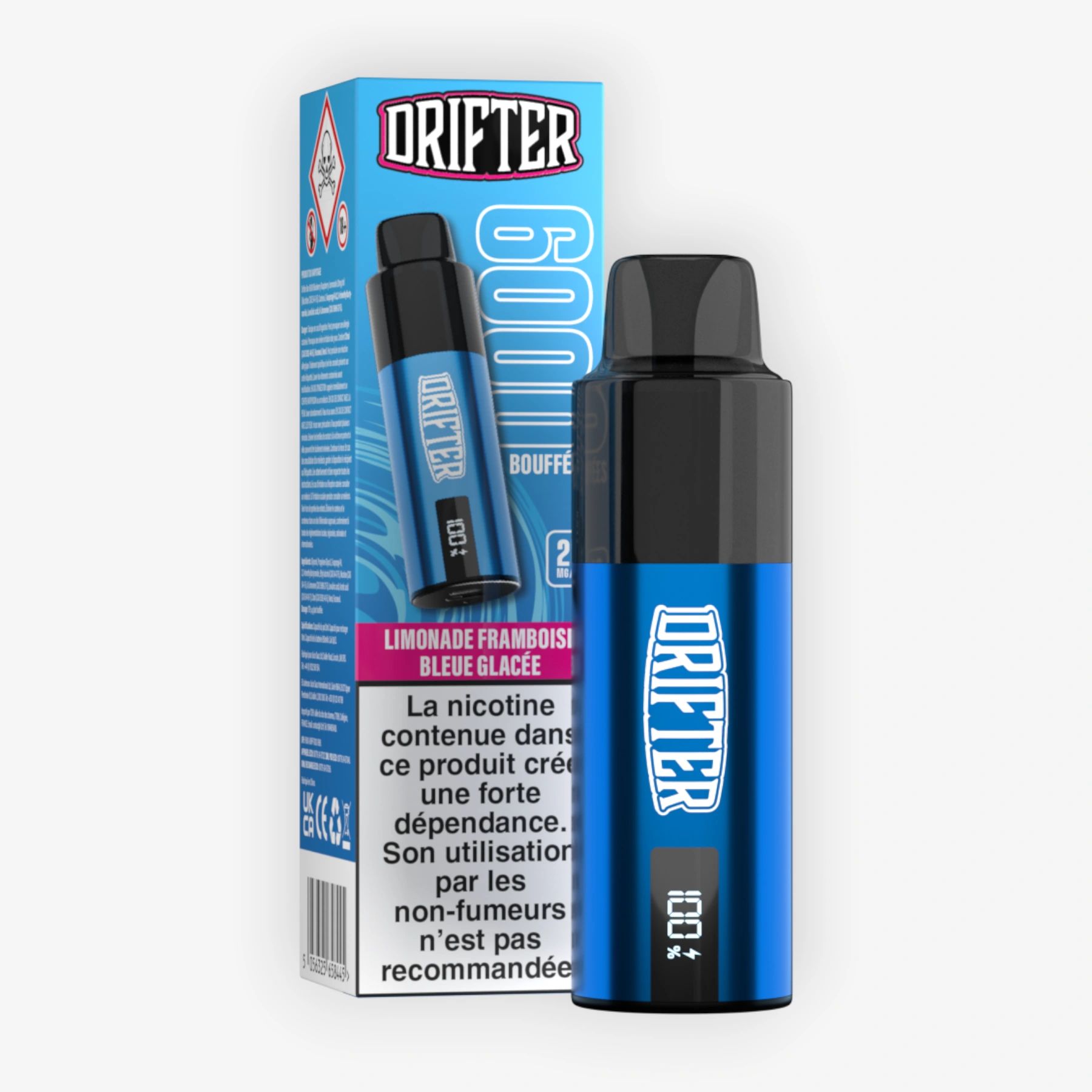 Kit Drifter Bar 6000 850mah Limonade Framboise Bleue Glacee 10+2ml 20mg Drifter