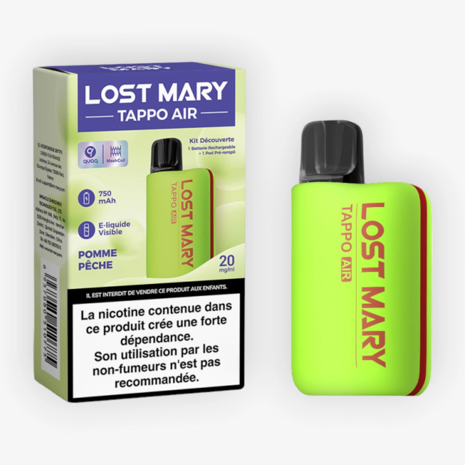 Kit Tappo Air (+ Pod Pomme Peche 2ml 20mg) Green Lost Mary
