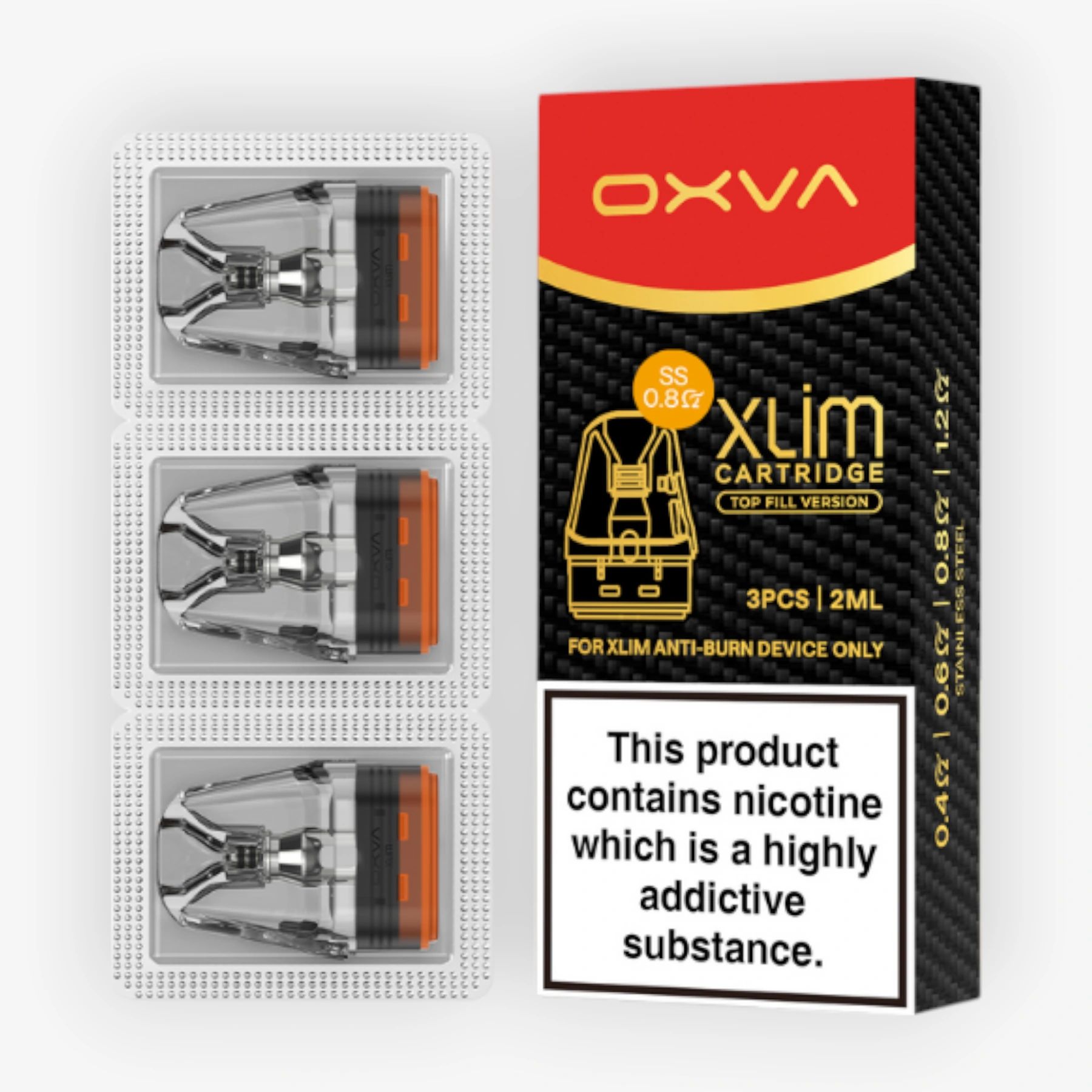 Pack de 3 Pods Top Fill Version 2ml + resistance 0.8ohm Stainless Steel Xlim V2