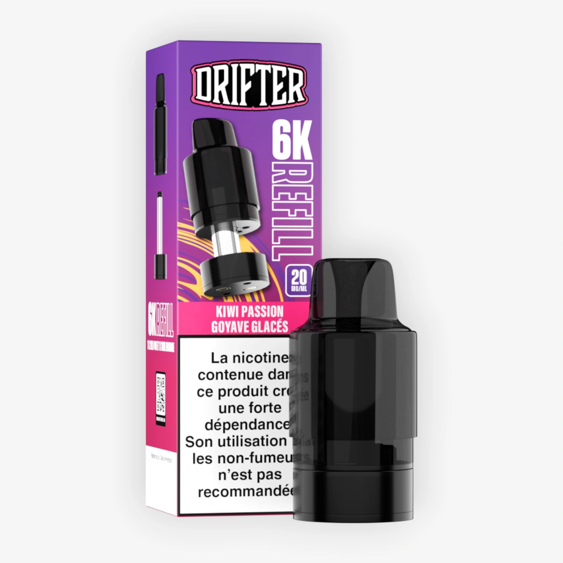 Drifter Bar 6000 Refill 10+2ml 20mg Kiwi Passion Goyave Glaces Drifter
