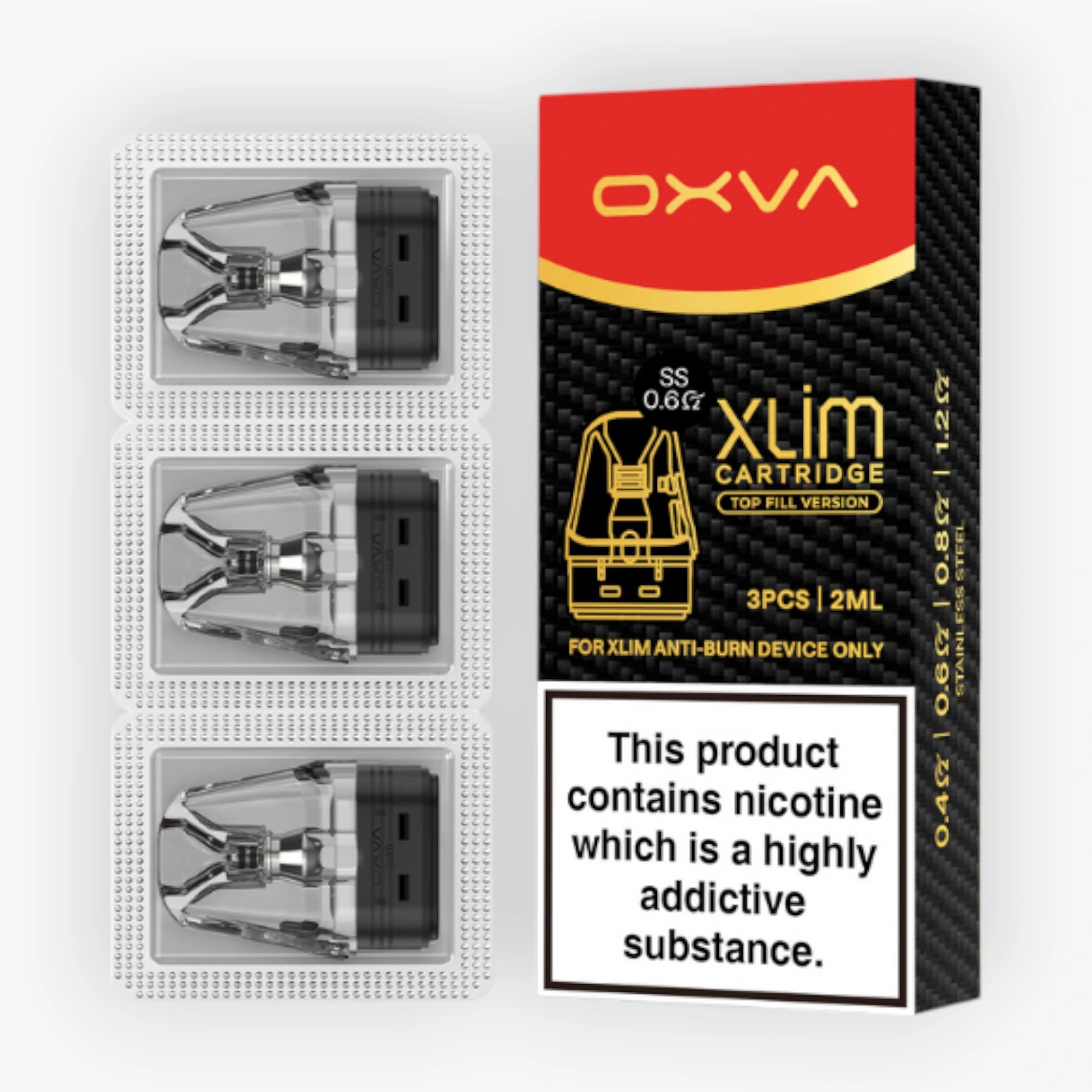 Pack de 3 Pods Top Fill Version 2ml + resistance 0.6ohm Stainless Steel Xlim V2
